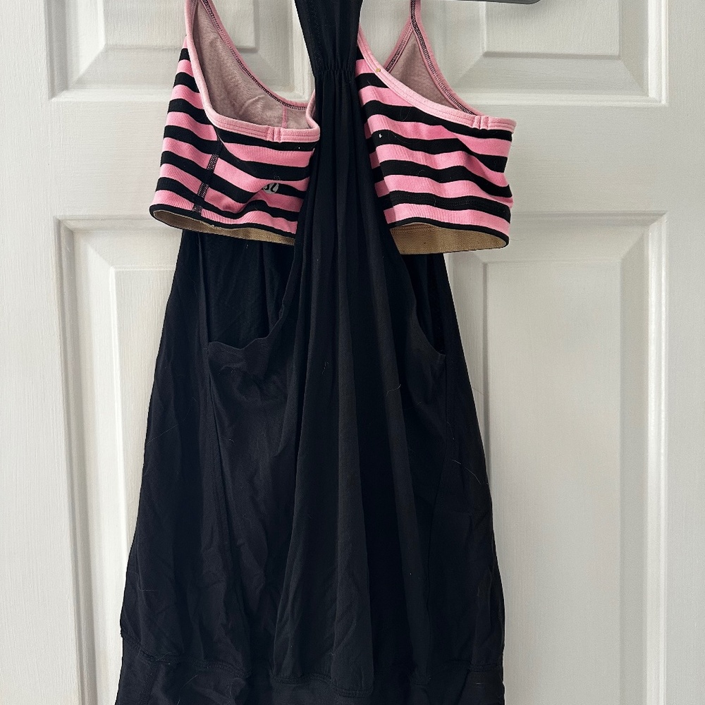 Lululemon Black Tank with Pink and Black Stripe Bra  Size 8